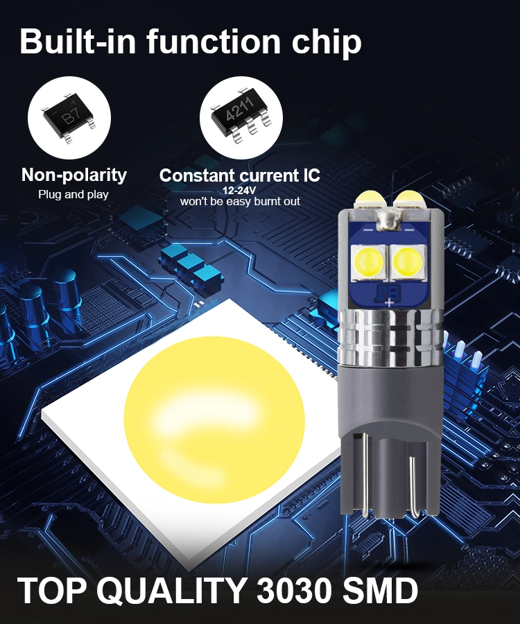 Hot Selling Auto LED Bulb T10 LED W5w 194 3030 6SMD LED T10 Interior Light for Car License Plate Light